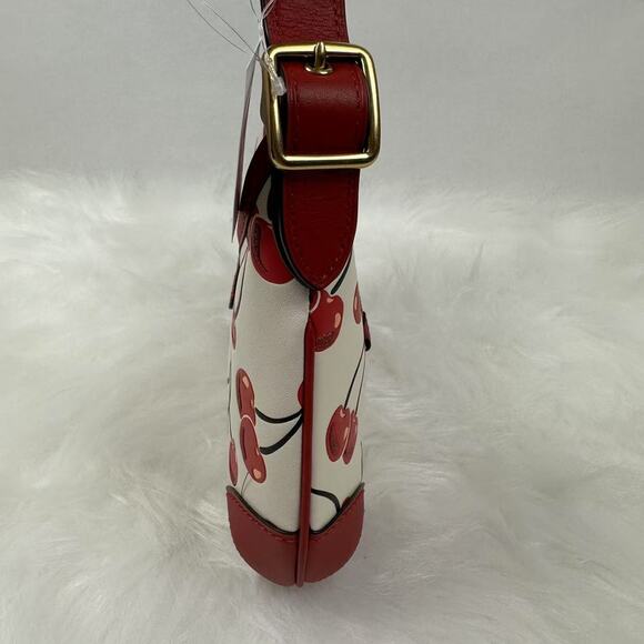 Coach Hamptons Hobo Shoulder Bag With Cherry Print Leather/Chalk CY936 NWT - Picture 6 of 10